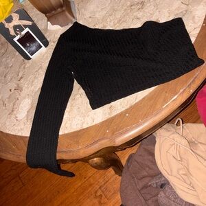 Black Knit One-Shoulder Crop Top